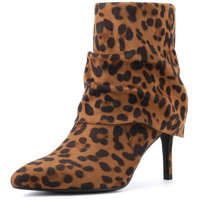 BLISSFUL STEP Women's Pointed Toe Stiletto Heel Fold Over Slouch Ankle Boots
