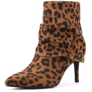 BLISSFUL STEP Women's Pointed Toe Stiletto Heel Fold Over Slouch Ankle Boots - 1 of 3