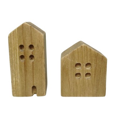 VIP Wood 3 in. Brown Block House Table Decor Set of 2