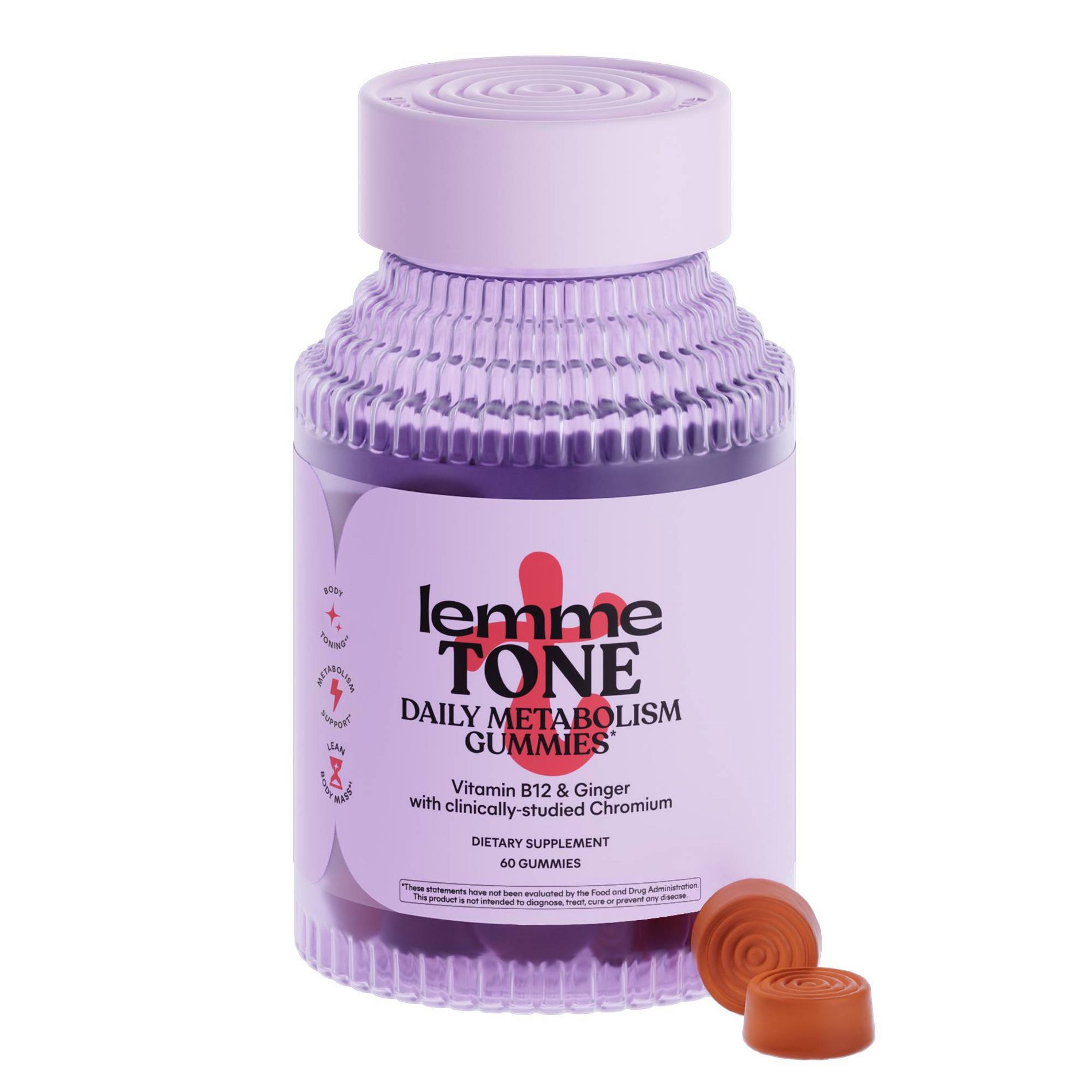 Lemme Tone Body Composition Gummies - Metabolism & Lean Body Mass - Chromax, ACV, Vitamin B12 & Ginger - 60ct