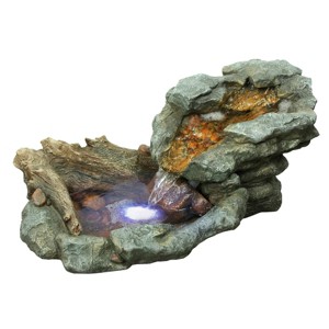 9" Fiberglass Outdoor Fountain Gray/Brown - Alpine Corporation: Electric Resin Tabletop Water Feature with Lighting, 1.6 Gallon Capacity - 1 of 4