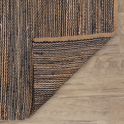 Handwoven Blue and Natural Jute Striped Square Rug