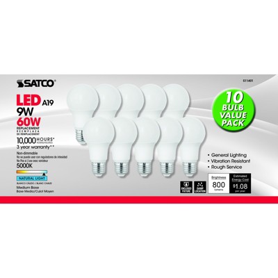 Satco . A19 E26 (medium) Led Bulb Natural Light 60 Watt Equivalence 10 ...