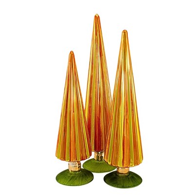 Cody Foster 14.5 Inch Grapefruit Amber Pleated Trees St/3  Decoration Gold Glitter Tree Sculptures