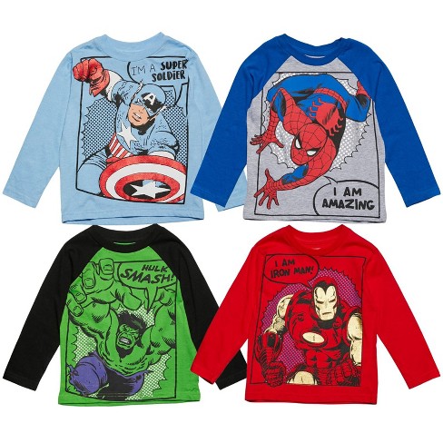 Marvel Spiderman Toddler Boys 4 Pack Long Sleeve Graphic T Shirts 2T