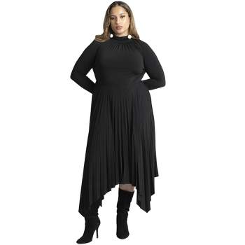 ELOQUII Women's Plus Size Pleated Skirt Raglan Dress