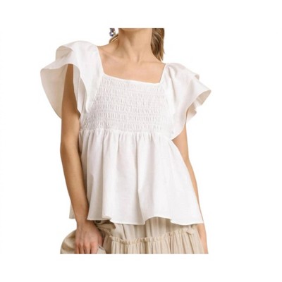 Women's Smocked Poplin Ruffle Top - umgee