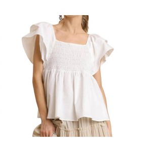 Women's Smocked Poplin Ruffle Top - umgee - 1 of 4