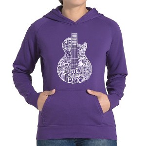 LA Pop Art Women's Word Art Hooded Sweatshirt -Rock Guitar Head - 1 of 4