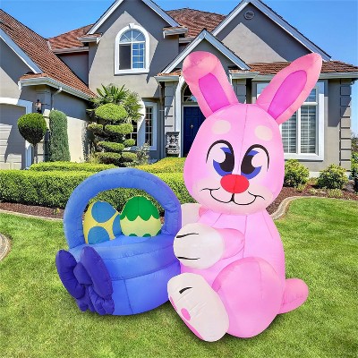 Joiedomi 5/6 FT Easter Inflatable Bunny Outdoor Decoration with Build-in LEDs for Easter Holiday Party Indoor, Outdoor, Yard, Garden, Lawn Decor