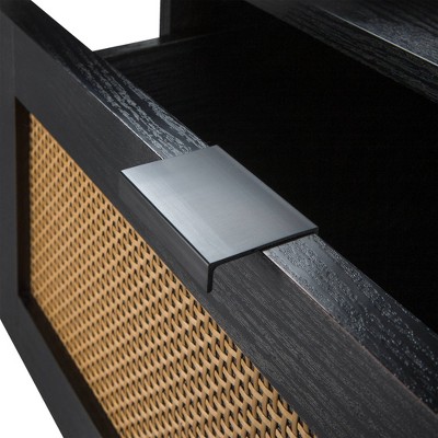 Black and Light Brown Rattan 2-Drawer Nightstand