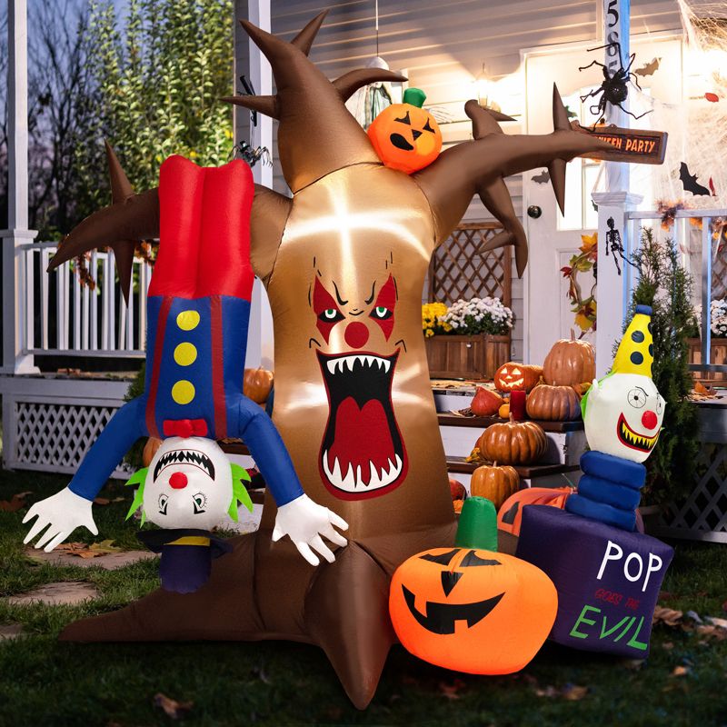 Tangkula 8FT Tall Halloween Inflatable Decoration Blow Up Dead Tree & Pumpkins & Scary Clowns, Bright LED Lights, Air Blower Self-inflate Decoration, 3 of 10