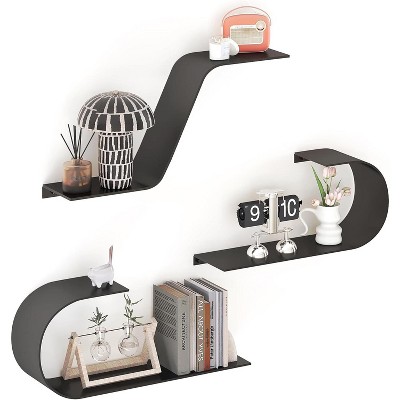 Attop Black Floating Shelves Set of 3, Black Metal Decor, Unique Mounted Floating Shelf, Modern Long Wall Shelf