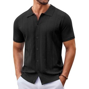 COOFANDY Mens Knit Button Down Shirt Short Sleeve Summer Casual Shirts Vintage Beach Vacation Shirts - 1 of 4