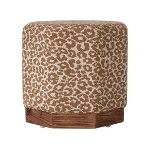 Storied Home Cotton Upholstered Stool / Ottoman with Pine Wood Base and Leopard Print Pattern, Brown and Cream - 1 of 3