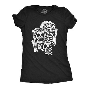 Womens Three Wise Skeletons T Shirt Funny Scary Halloween Party Joke Tee For Ladies - Crazy Dog Women's T Shirt - 1 of 4