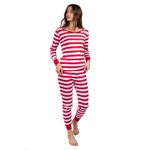 Leveret Womens Two Piece Cotton Christmas Pajamas Striped Red And