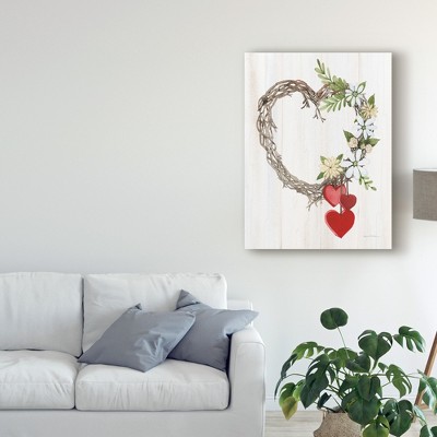 Rustic Heart Wreath Canvas Print with Red Hearts, 19" x 14"