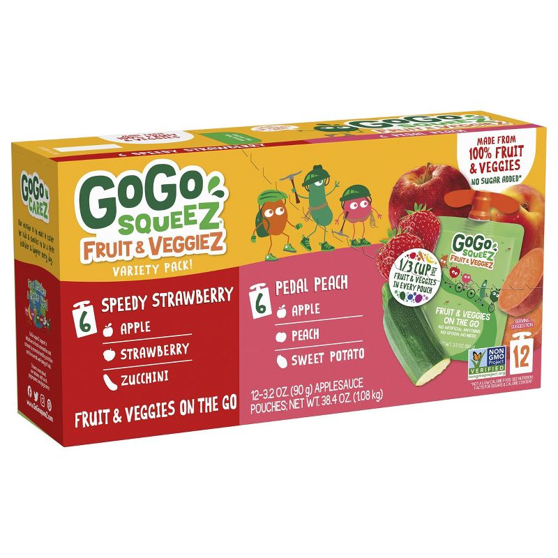 GoGo squeeZ Fruit &#38; VeggieZ, Variety Peach/Strawberry - 3.2oz/12ct, 3 of 12