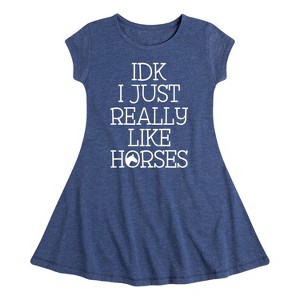 Girls' - Instant Message - Idk I Like Horses Fit & Flair Cap Sleeve Graphic Dress - 1 of 4