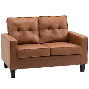 HOMCOM 51" Wide Loveseat with Armrest, 2-Seater Tufted PU Leather Double Sofa - 1 of 4