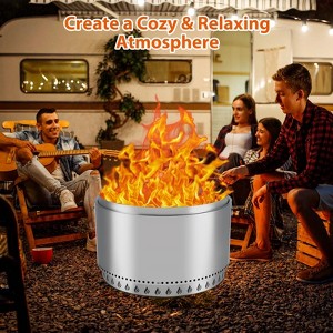 Smokeless Fire Pit, Portable Outdoor Firepit, Stainless Metal Steel Wood Burning Fireplaces with Removable Ash Pan and Poker - 1 of 4