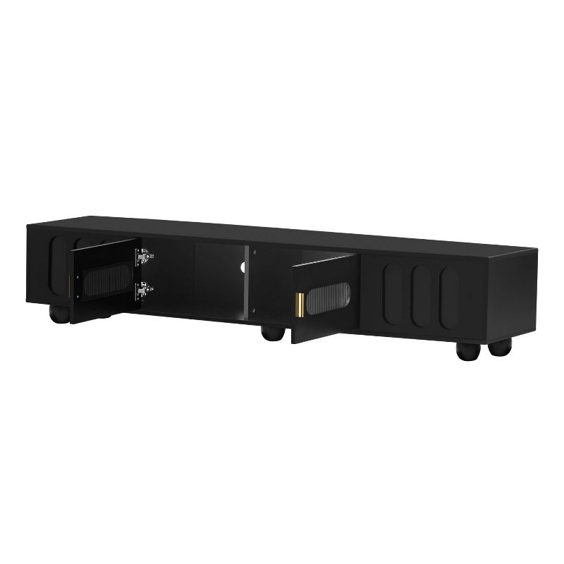 Modern TV Stand up to 80'' with Solid Wood Legs, Entertainment Center with Glass Door and Storage Space - The Pop Home, 4 of 9