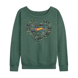 Women's - Hot Wheels - Valentine's Hot Wheels Heart Lightweight French Terry Wide Neck Long Sleeve Shirt - 1 of 4
