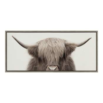 Kate and Laurel - Sylvie Hey Dude Highland Cow Color Framed Canvas by The Creative Bunch Studio