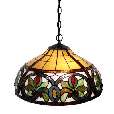 18" x 18" x 12" Tiffany Style Hanging Lamp Amber/Green - Warehouse of Tiffany