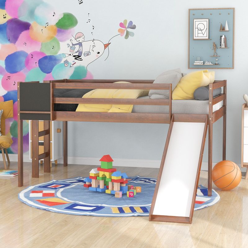 Full Size Wooden Loft Bed with Slide, Stair and Chalkboard - ModernLuxe, 2 of 13