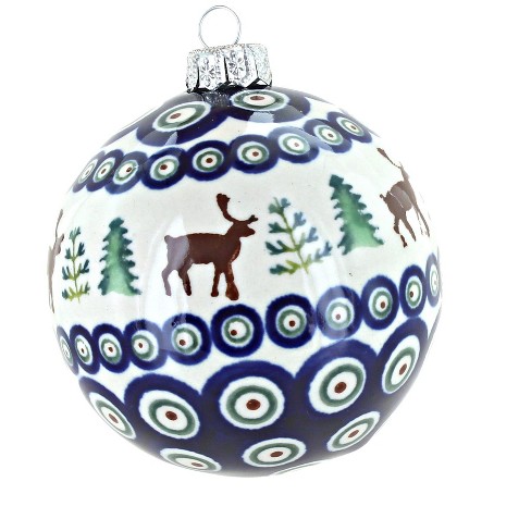 Blue Rose Polish Pottery Reindeer Pine Christmas Ornament : Target