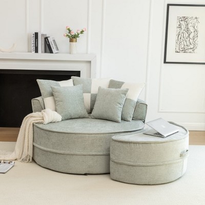 Oversized Round  Barrel Chair with Ottoman, Lounge Accent Sofa with Pillows for Living Room, Bedroom, or Guest Room-The Pop Home