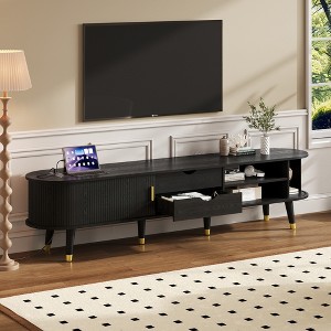 KWPZQEB Wooden Oval Coffee Table with Charging Station, Center Table with Fluted Sliding Tambour Door, Farmhouse Cocktail Table for Living Room - 1 of 4
