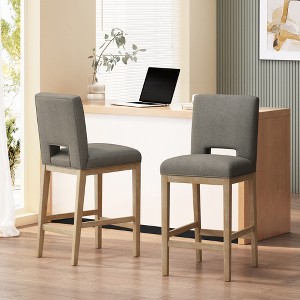 31" Fabric Upholstered Counter Stools, Set of 2 with L-Shaped Backrest and Rubberwood Legs for Kitchen Island, Dining or Home Bar - 1 of 4