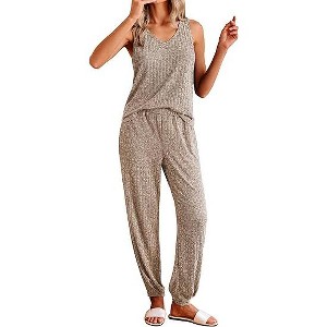 Ekouaer Women's Pajamas Sleeveless Summer Lounge Set Ribbed Knit Pj Loungewear Soft Tank Sleepwear Nightwear - 1 of 4