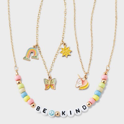 Toddler Girls' Rainbow Unicorn Bracelet And Necklace Set - Cat