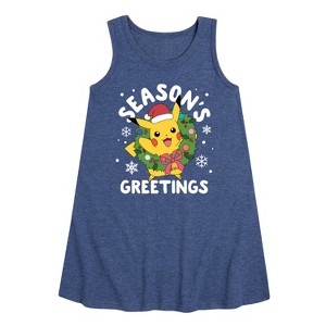 - Pokémon - Pikachu Seasons Greetings Graphic Sleeveless Aline Dress - 1 of 4