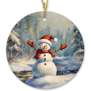 Lomsoe Winter Christmas Snowman Ceramic Ornament Gifts Rustic Winter Christmas Decorative Hanging Ornaments for Xmas Tree Snowman Xmas Tree Decor - 1 of 4
