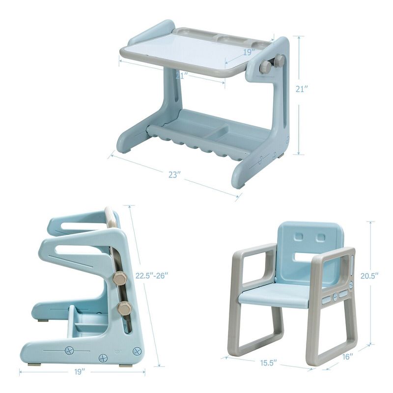 Costway 2 in 1 Kids Easel Table & Chair Set Adjustable Art Painting Board Gray/Blue/Light Pink, 3 of 11