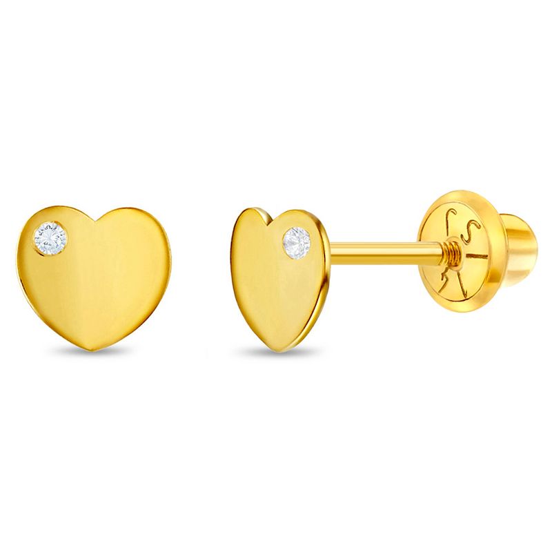 Girls' Large CZ Heart Screw Back 14k Gold Earrings - In Season Jewelry, 1 of 5