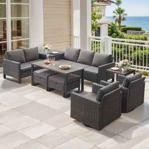 Belord 9PCS Outdoor Sectional Patio Furniture Set, All Weather Conversation with Swivel Patio Chair, Storage Box, L-Shape Sectional Sofa, Coffee Table - 1 of 4