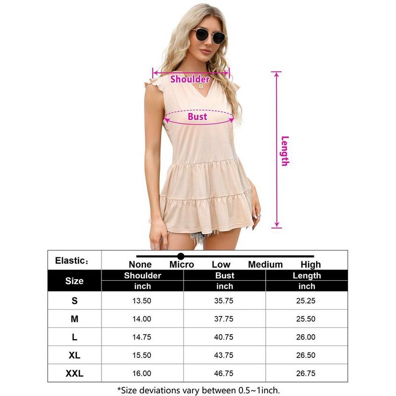 WhizMax Women's Summer Casual V-neck Peplum Sleeveless Tiered Ruffled Hem Solid Color Babydoll Tank Tops, 5 of 6