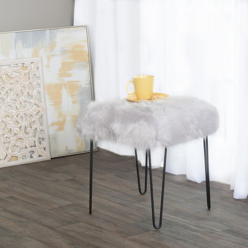 Faux Fur Square Gray Stool - HomePop, 4 of 8