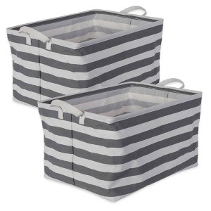 Design Imports Set of 2 Rectangle XL 12.5 x 17.5 x 10.5 Pe Coated Cotton Poly Laundry Bins Stripe Gray: Household Sorting Baskets, 2 Handles, All Ages - 1 of 4