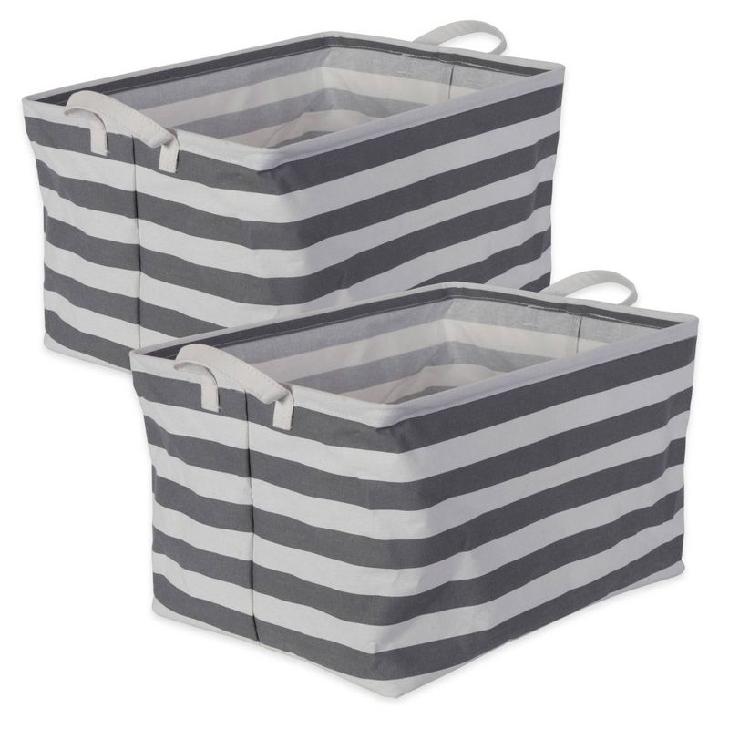 Design Imports Set of 2 Rectangle XL 12.5 x 17.5 x 10.5 Pe Coated Cotton Poly Laundry Bins Stripe Gray, 1 of 9