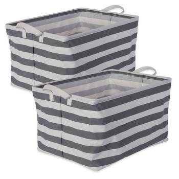 Design Imports Set of 2 Rectangle XL 12.5 x 17.5 x 10.5 Pe Coated Cotton Poly Laundry Bins Stripe Gray
