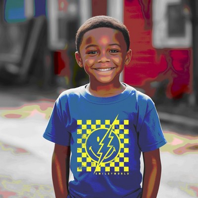 The Juniper Shop SmileyWorld Checkered Lightning Distressed Youth Short Sleeve Tee