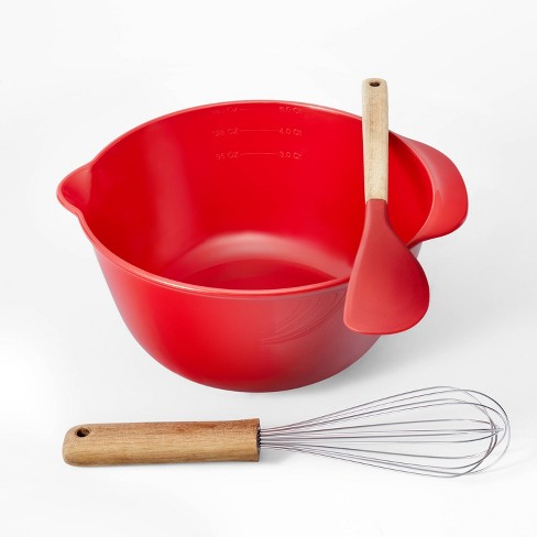 3pc Plastic/Silicone Mixing Bowl with Whisk and Spatula Gift Set Red -  Figmint™