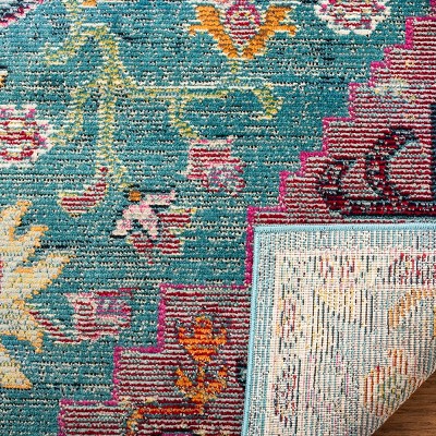 Teal and Rose Synthetic Oriental Runner Rug, 2'2" x 21'
